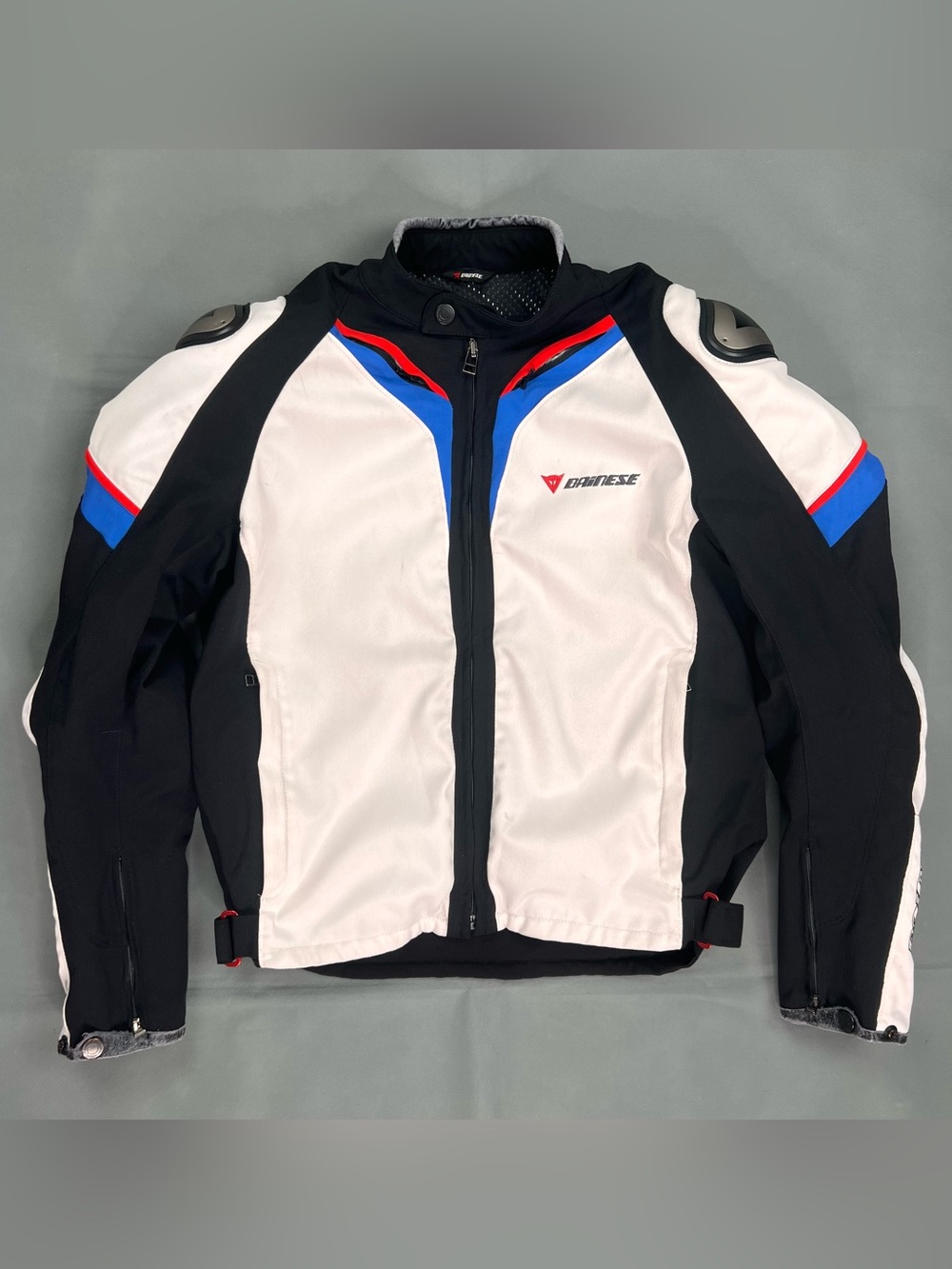 Dainese Motorcycle Jacket M Size 56 White/Blk Full Zip Riding Biker Armored Logo